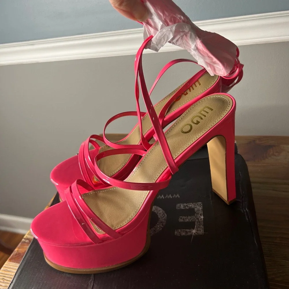 EGO Platform High‎ Heels Pink Strappy Tie Up Sandals Party Sexy Womens Shoes